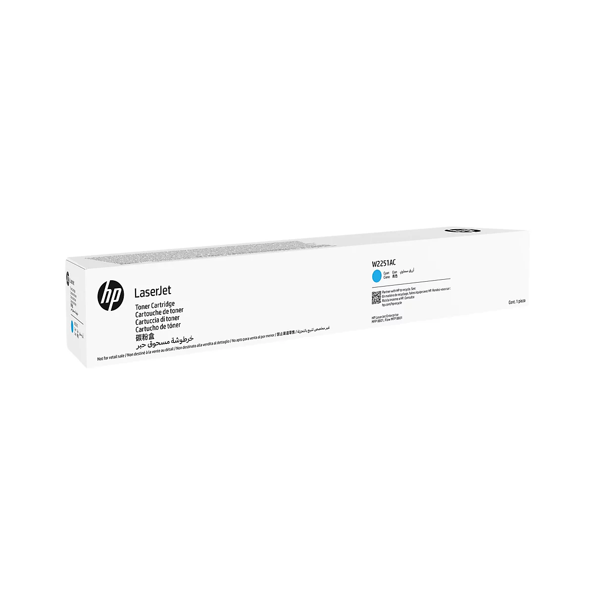 Eine weiße HP LaserJet Toner-Kartuschenverpackung, die das Produkt enthält. Das HP-Logo und Produktinformationen sind zu sehen.