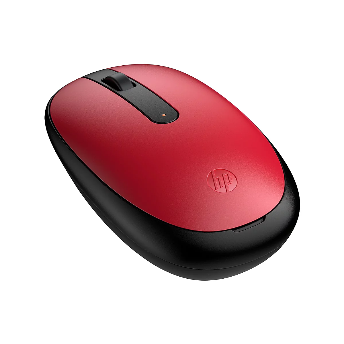 Rote und schwarze HP-Maus, Drahtlos, von oben fotografiert.