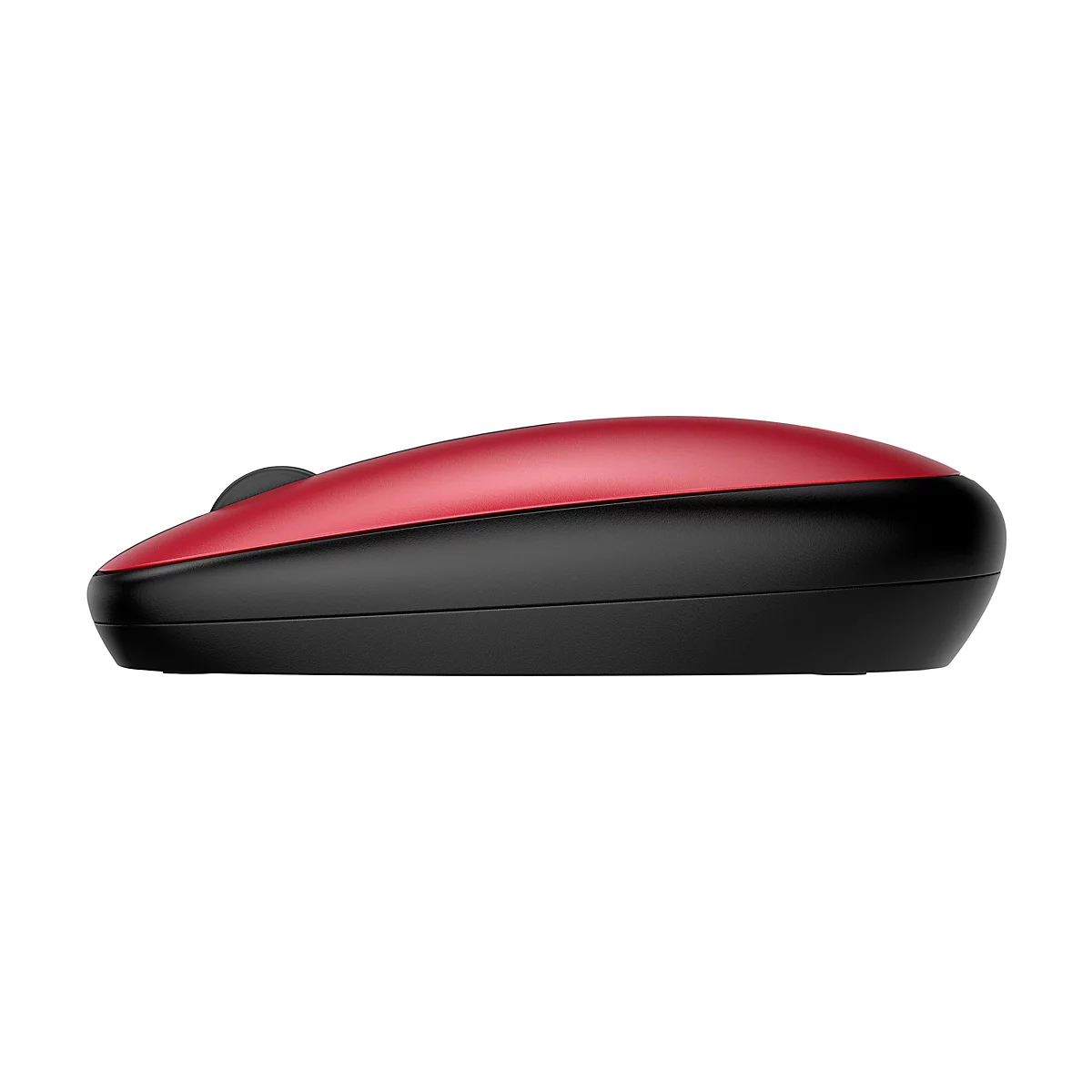 Draufsicht auf eine rote und schwarze Computermaus.