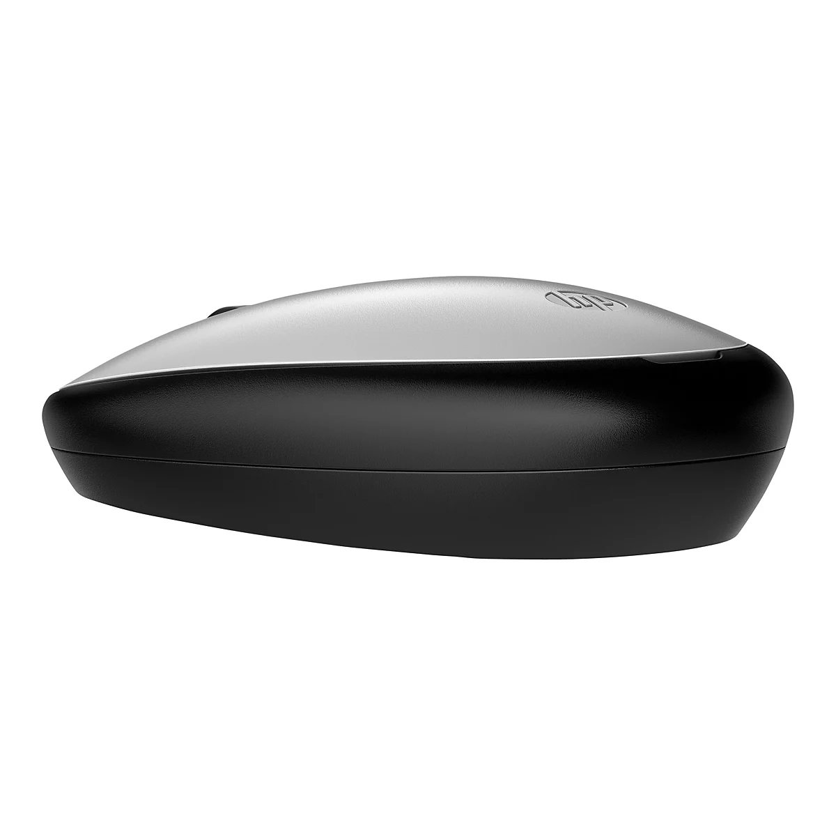 Drahtlose Maus in Schwarz und Silber. Oben Logo.