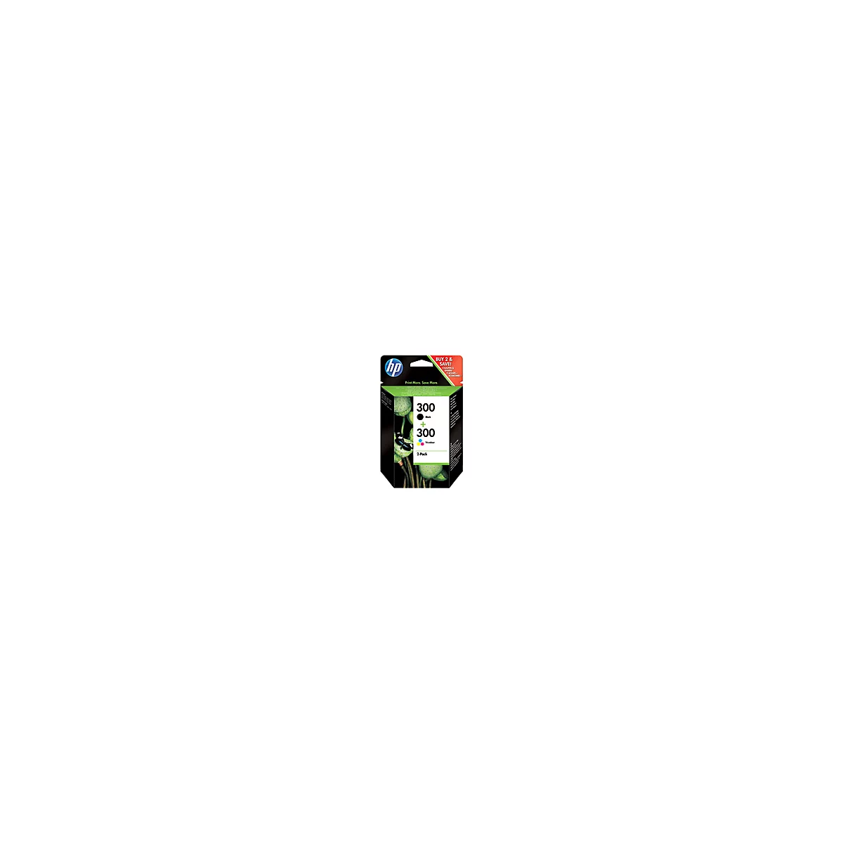 HP-Druckerpatronen, 2er-Pack, mit Text: "300 Schwarz + 300 Farbe".