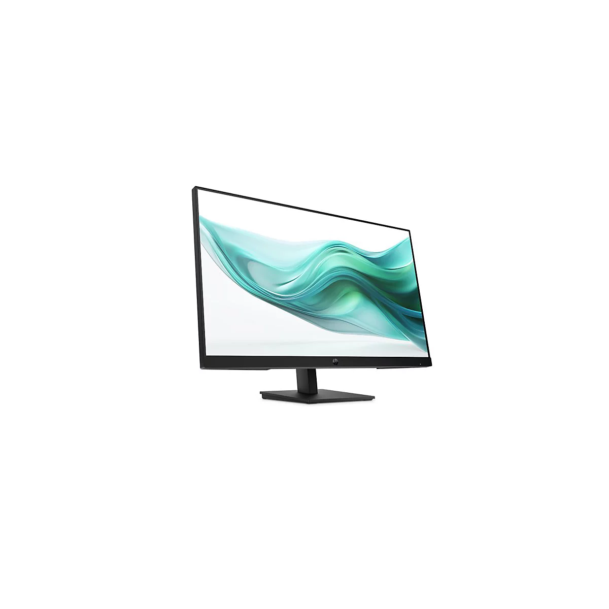 Schwarzer HP Monitor mit dünnem Rahmen vor weißem Hintergrund.