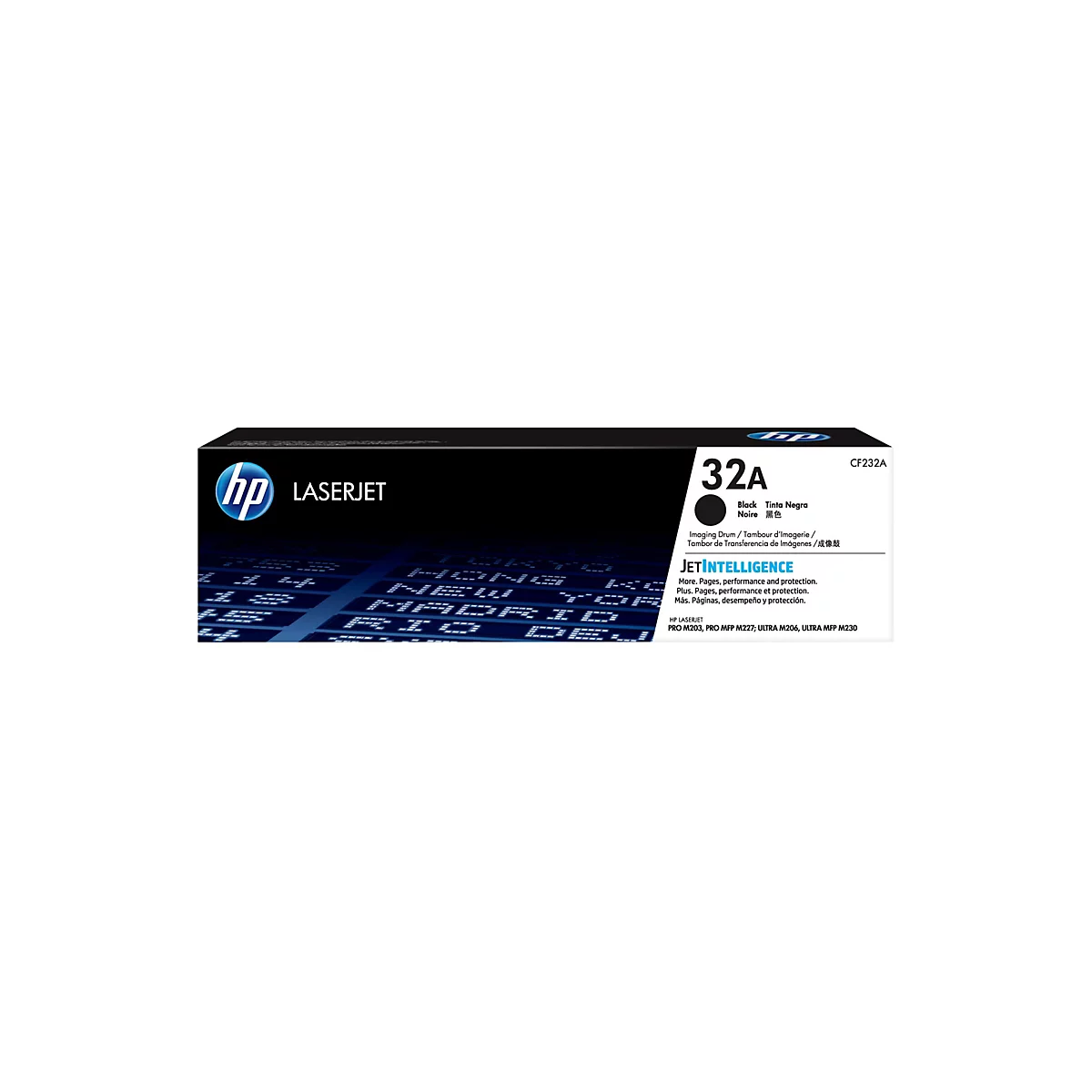 Schwarze HP Laserjet Tonerpatrone, Box mit Produktinformationen auf weißem Hintergrund. Logo und Schriftzug auf der Box.