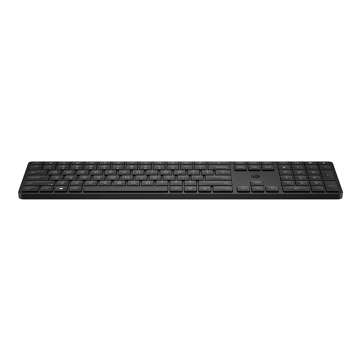 Schwarze HP-Tastatur, draufsicht. Das Tastatur-Layout ist deutlich sichtbar.
