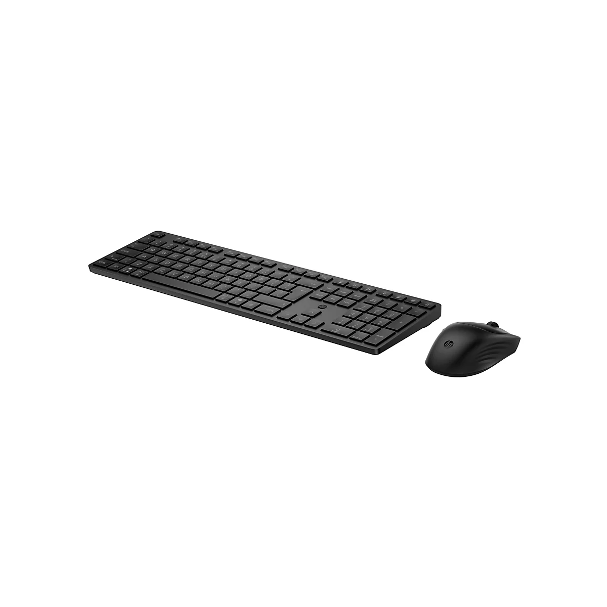 Schwarzes HP Wireless Tastatur- und Maus-Set vor weißem Hintergrund.