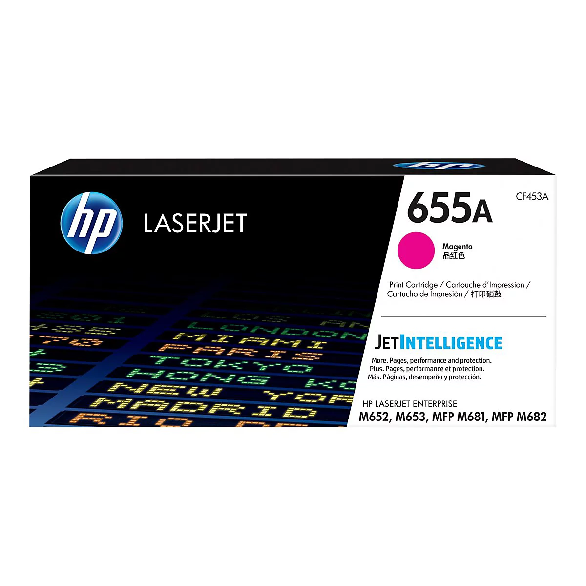 HP LaserJet-Druckerpatrone, schwarz, mit der Aufschrift '655A' und dem Magenta-Farbdruck