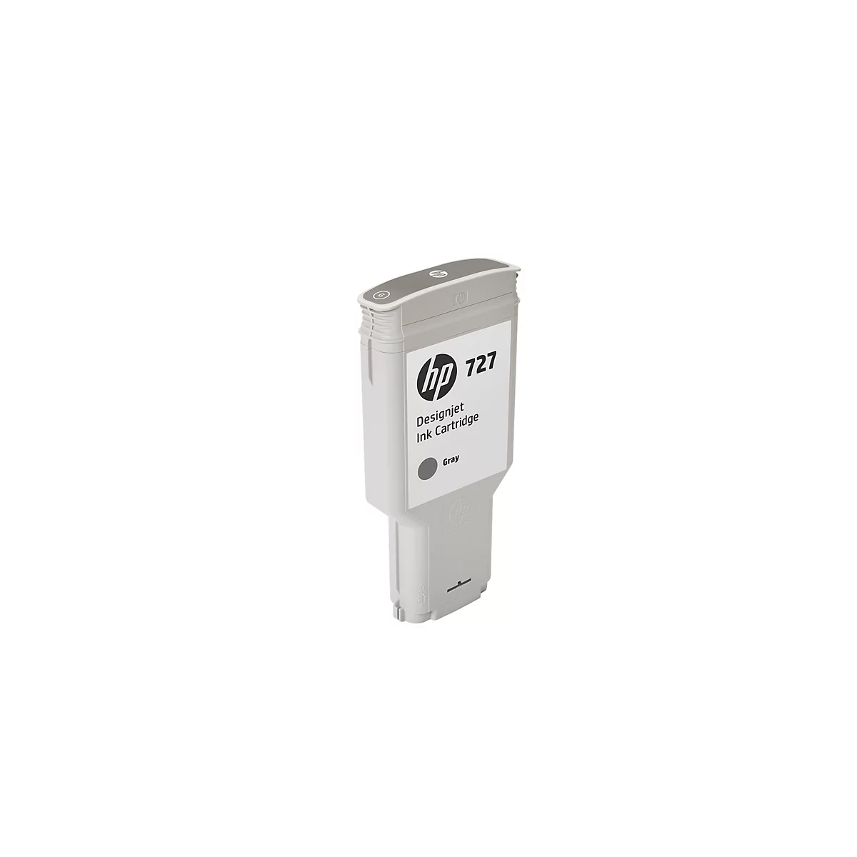Graue Tintenpatrone von HP. Mit HP-Logo und der Aufschrift 727.