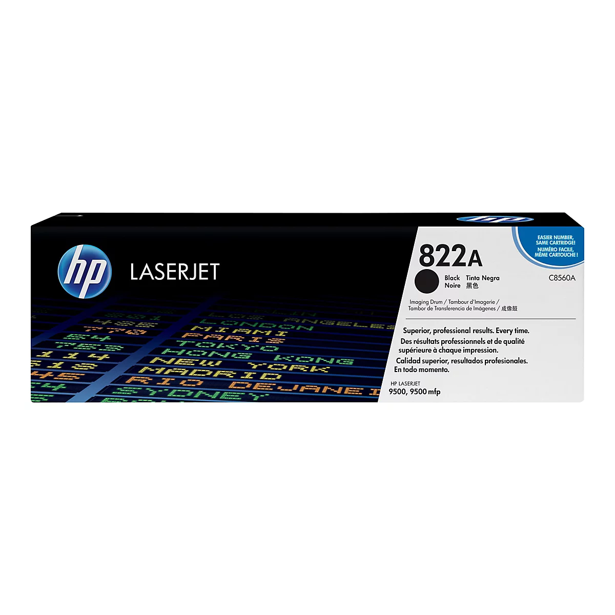 Schwarze HP 822A LaserJet Tonerkartusche, schwarz, auf weiÃŸem Hintergrund.