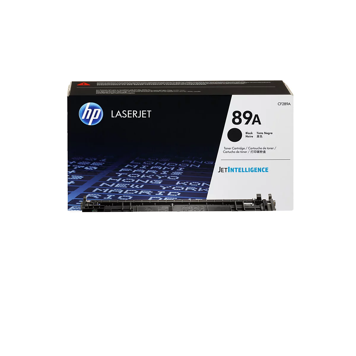 Schwarze HP Laserjet 89A Toner-Kartusche, abgebildet. Aufdrucke: 89A, Black, Laserjet.