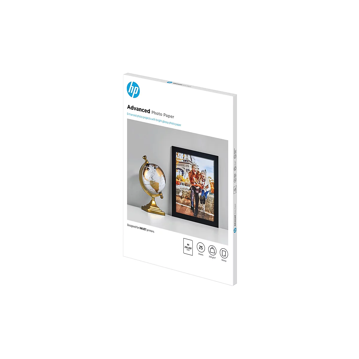 HP Advanced Fotopapier Verpackung A4, 25 Blatt, 250 g/m², glänzend.