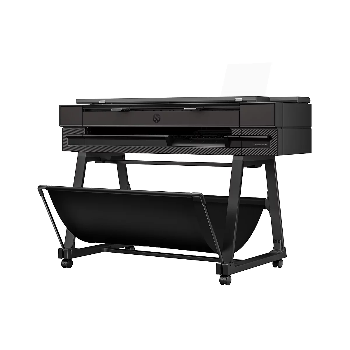 Imprimante HP DesignJet T850 MFP noire; sortie papier, support rouleau, châssis.