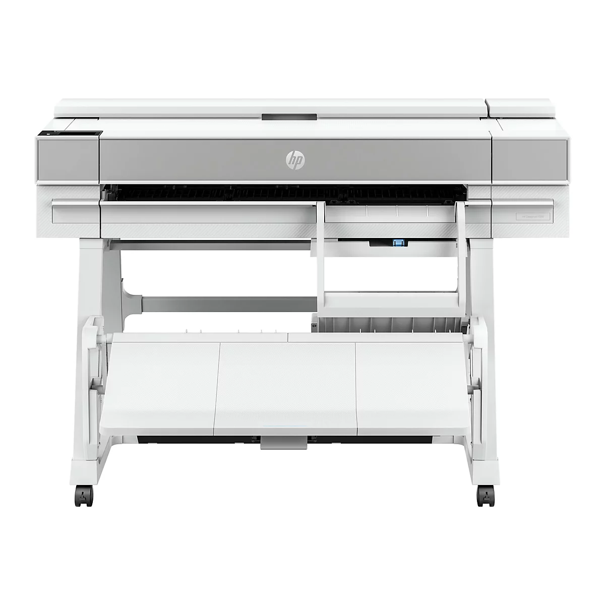 WeiÃŸer GroÃŸformatdrucker mit grauen Akzenten und HP Logo.