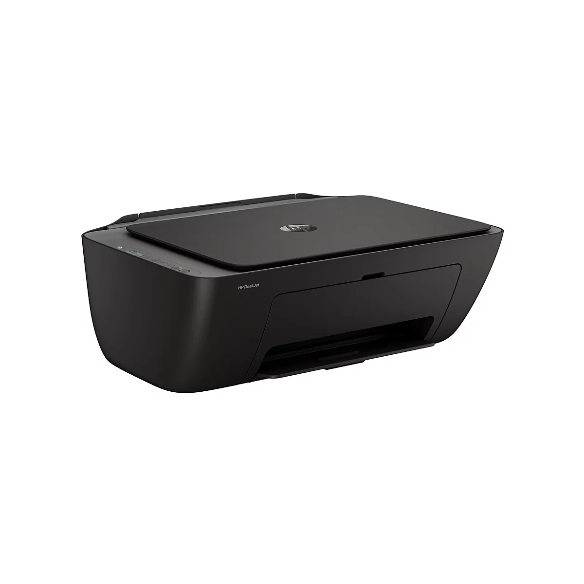 Schwarzer HP DeskJet Drucker vor weißem Hintergrund.