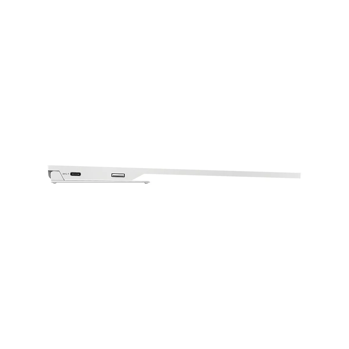 Nahaufnahme eines weißen Geräts mit USB-C-Anschluss. Darunter befindet sich ein größerer Steckplatz.