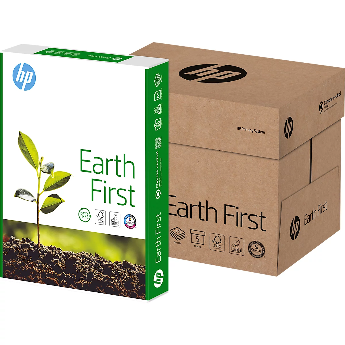HP Earth First CHP140 kopieerpapier, DIN A4, 80 g/m², zuiver wit, 1 doos = 5 x 500 vellen