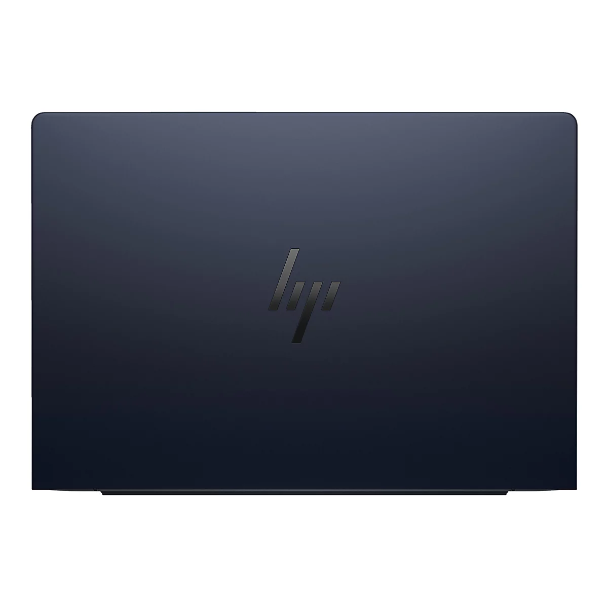 Dunkelblauer Laptopdeckel mit HP-Logo.