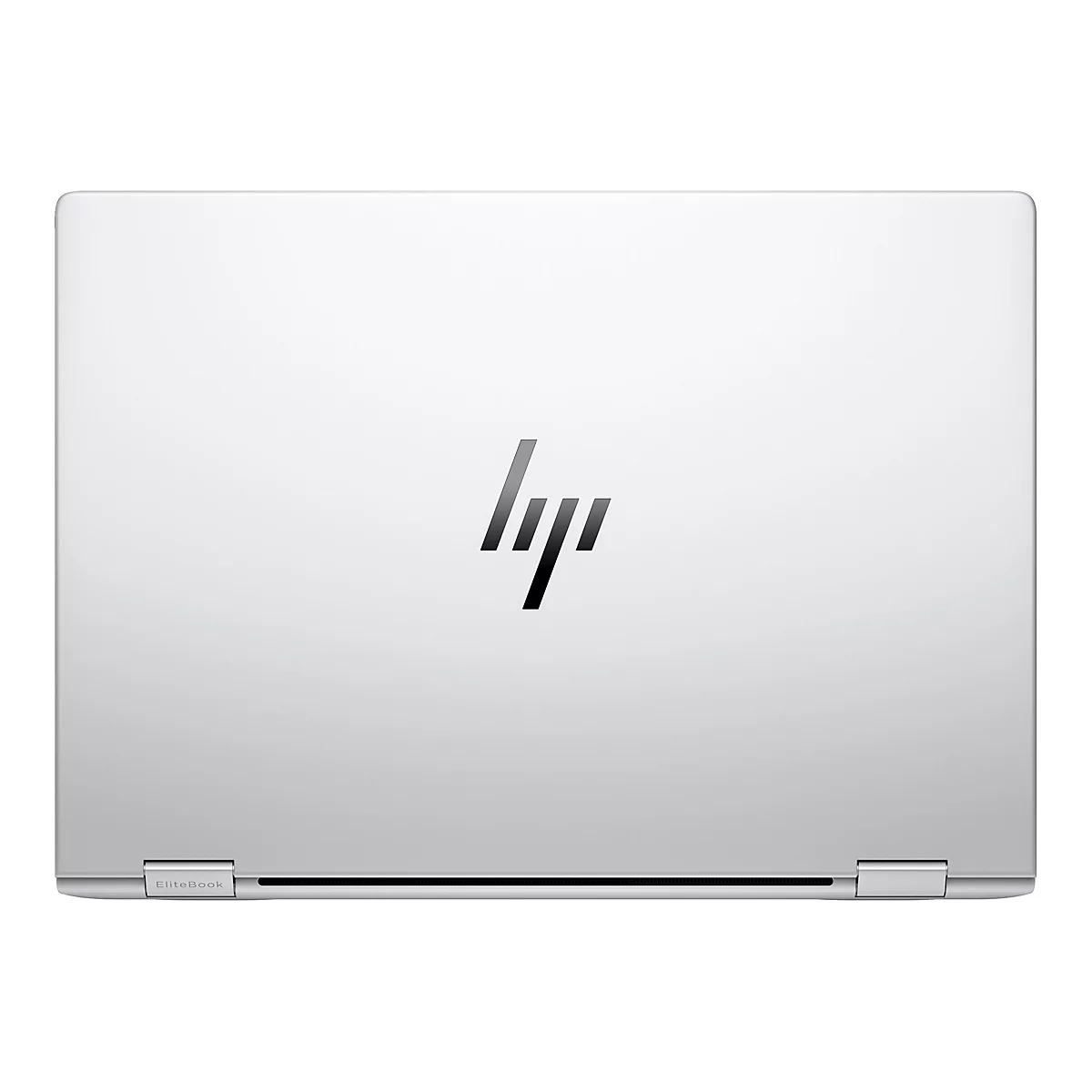 Ein silbernes HP-Laptop mit geschlossenem Deckel. Auf der OberflÃ¤che prangt das schwarze HP-Logo.
