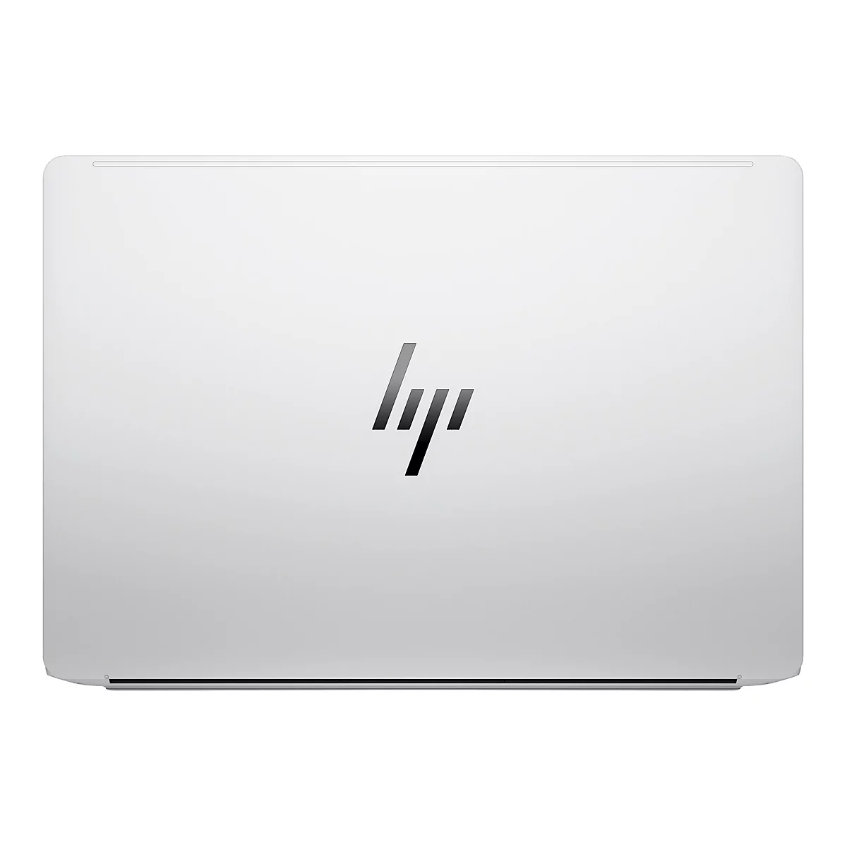 Geschlossenes silbernes HP-Laptop mit HP-Logo.