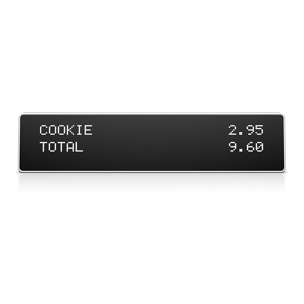 Schwarz-weiße Quittungsanzeige: COOKIE, 2.95, TOTAL, 9.60.