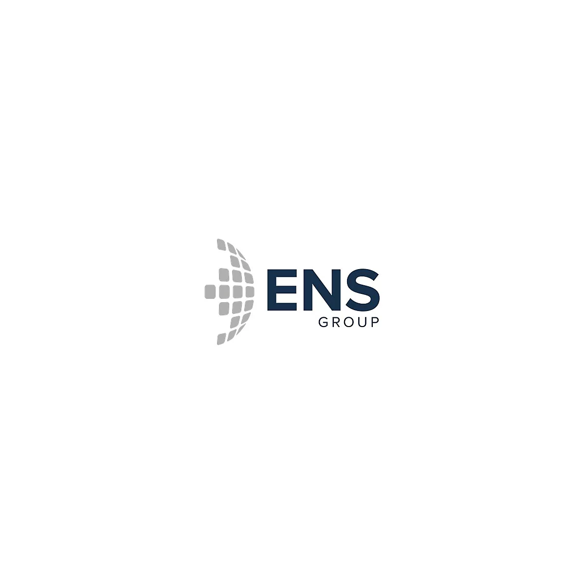 Logo der ENS Group: blaue Buchstaben ENS, darunter Group. Links ein grauer Globus aus Quadraten.