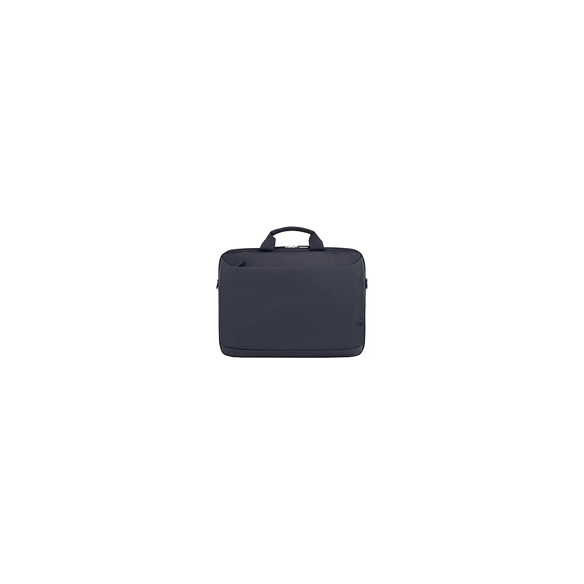 Dunkelblaue Laptoptasche mit Tragegriff und Reißverschlussfach vorne.