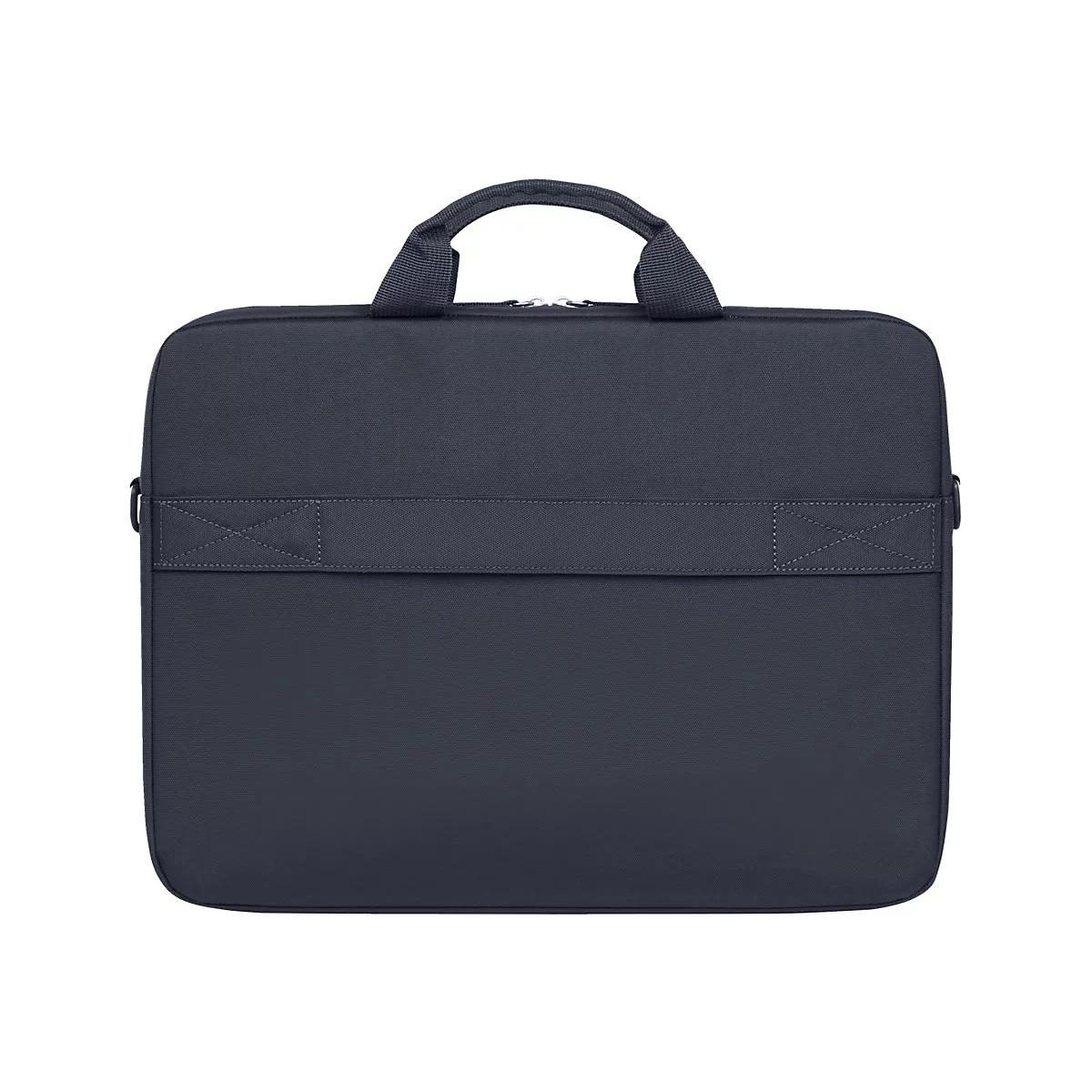 Dunkelblaue Laptoptasche mit Tragegriff und Schulterriemenhalterung.