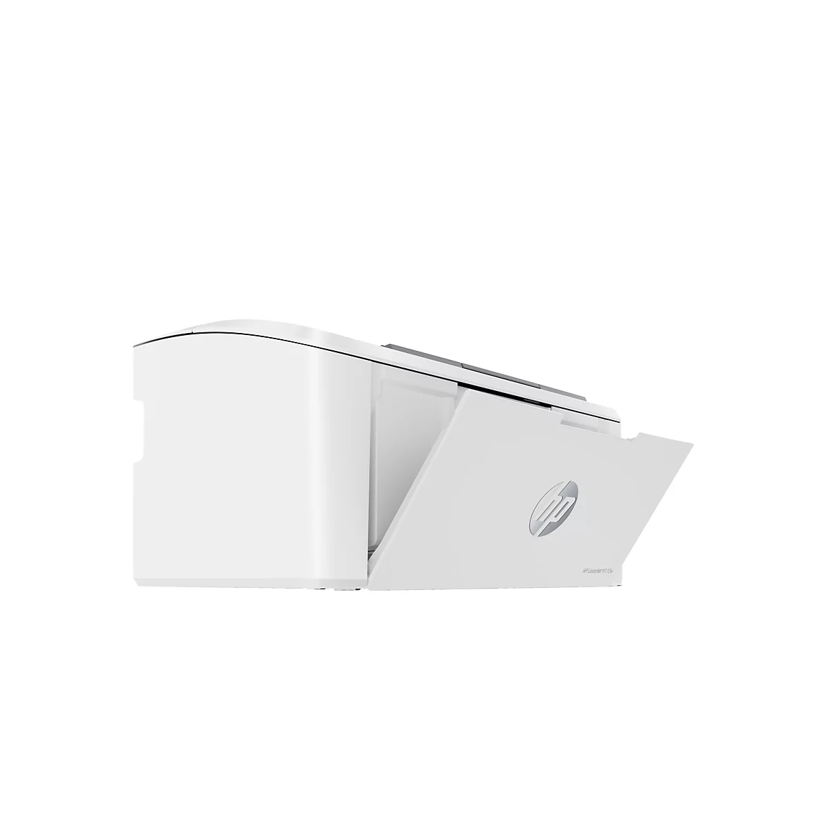 Ein weißer Drucker, die Papierlade ist geöffnet. Das HP-Logo und die Modellbezeichnung sind sichtbar.