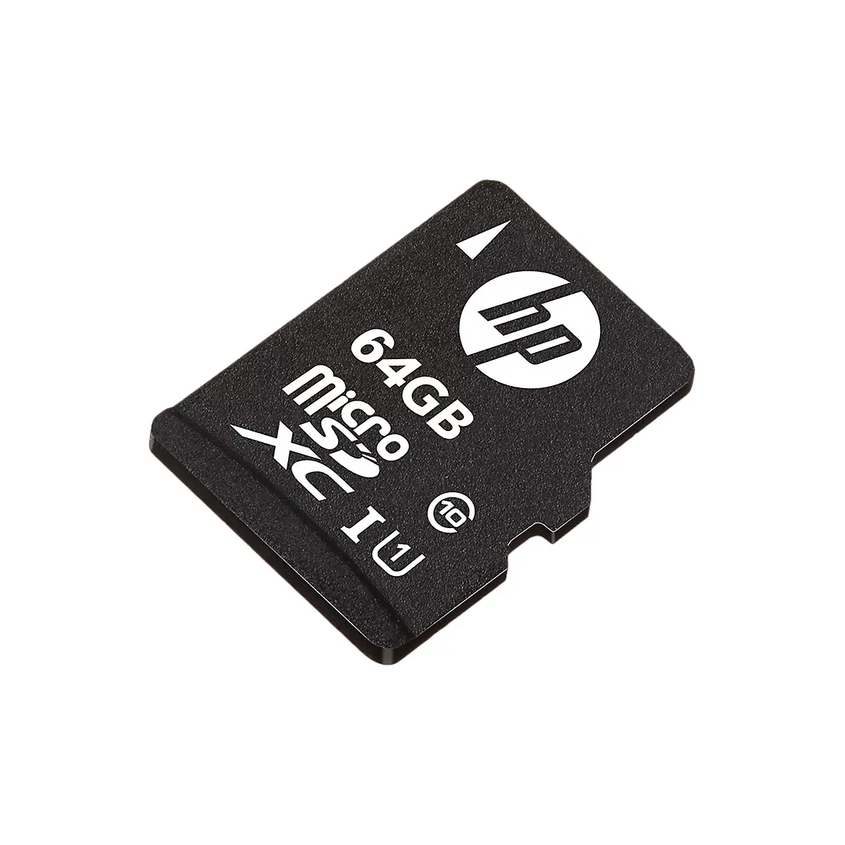 Schwarze HP Micro SD Karte mit 64 GB Speicherkapazität. Logo und Schriftzug in Weiß.
