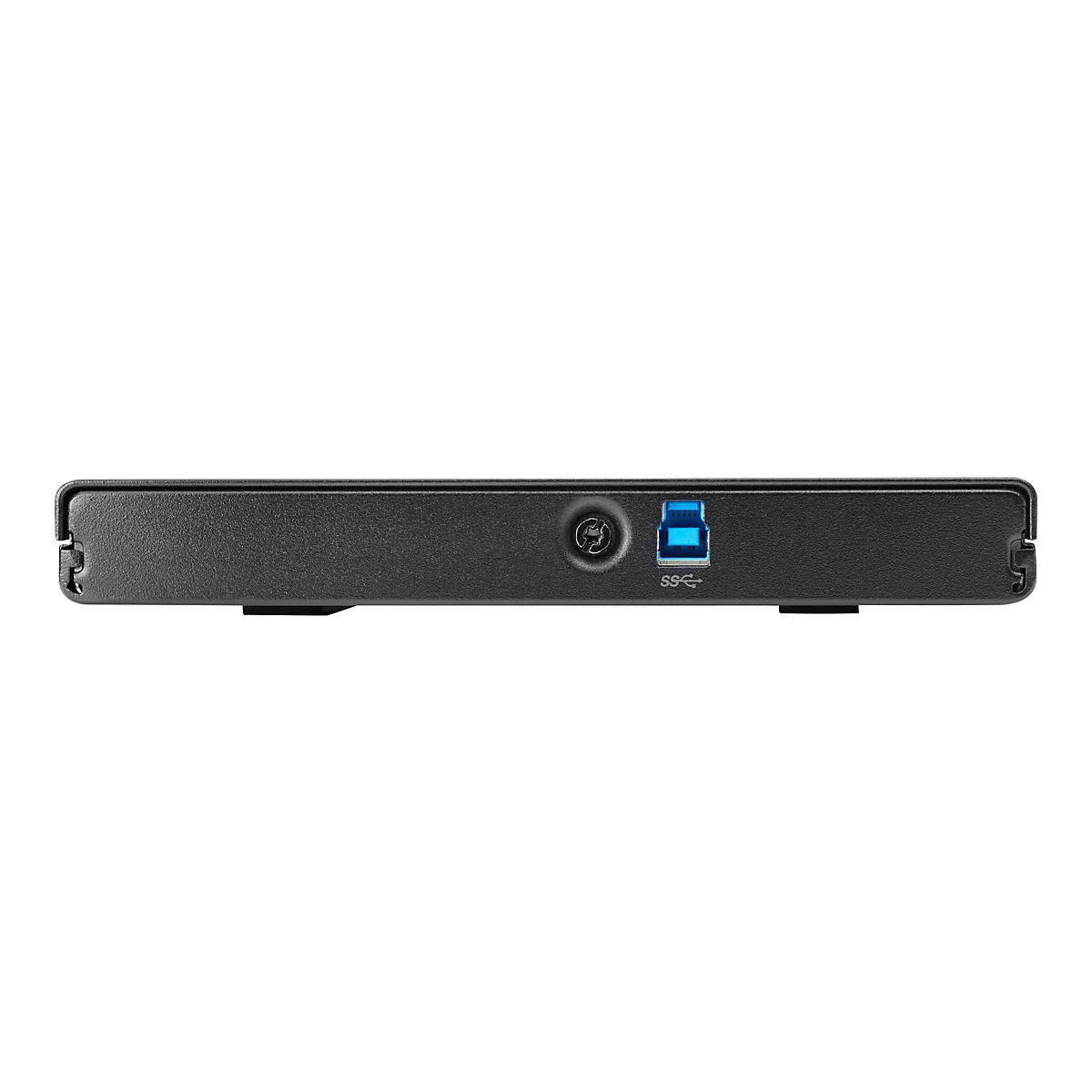 Appareil noir avec port USB, intérieur bleu, base noire.
