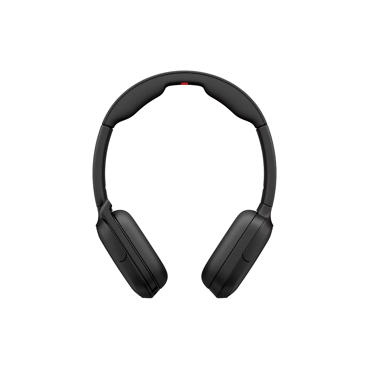 Schwarzer Over-Ear-Kopfhörer vor weißem Hintergrund mit rotem Detail am Bügel.
