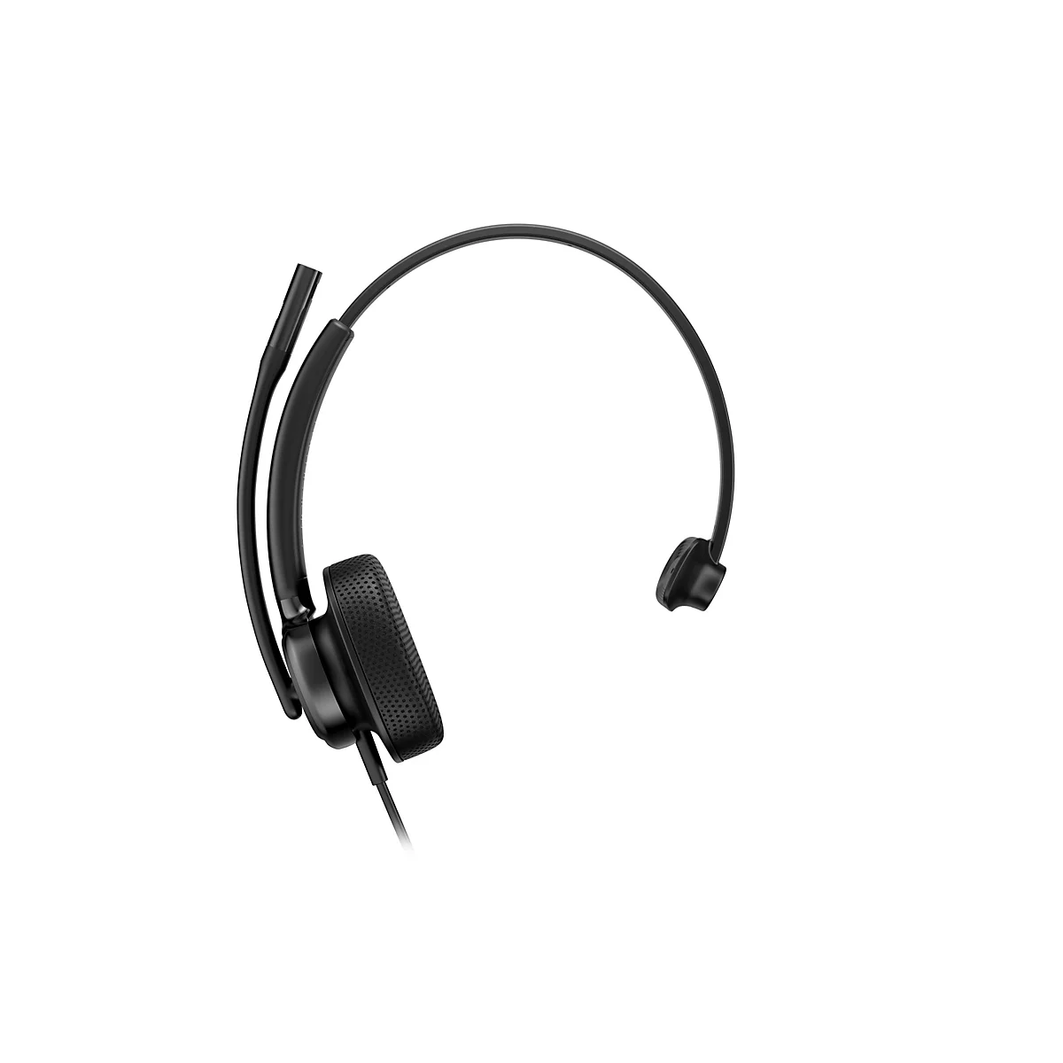 Ein schwarzes Headset mit Mikrofon auf weißem Hintergrund. Der Kopfhörer ist in Schwarz gehalten.