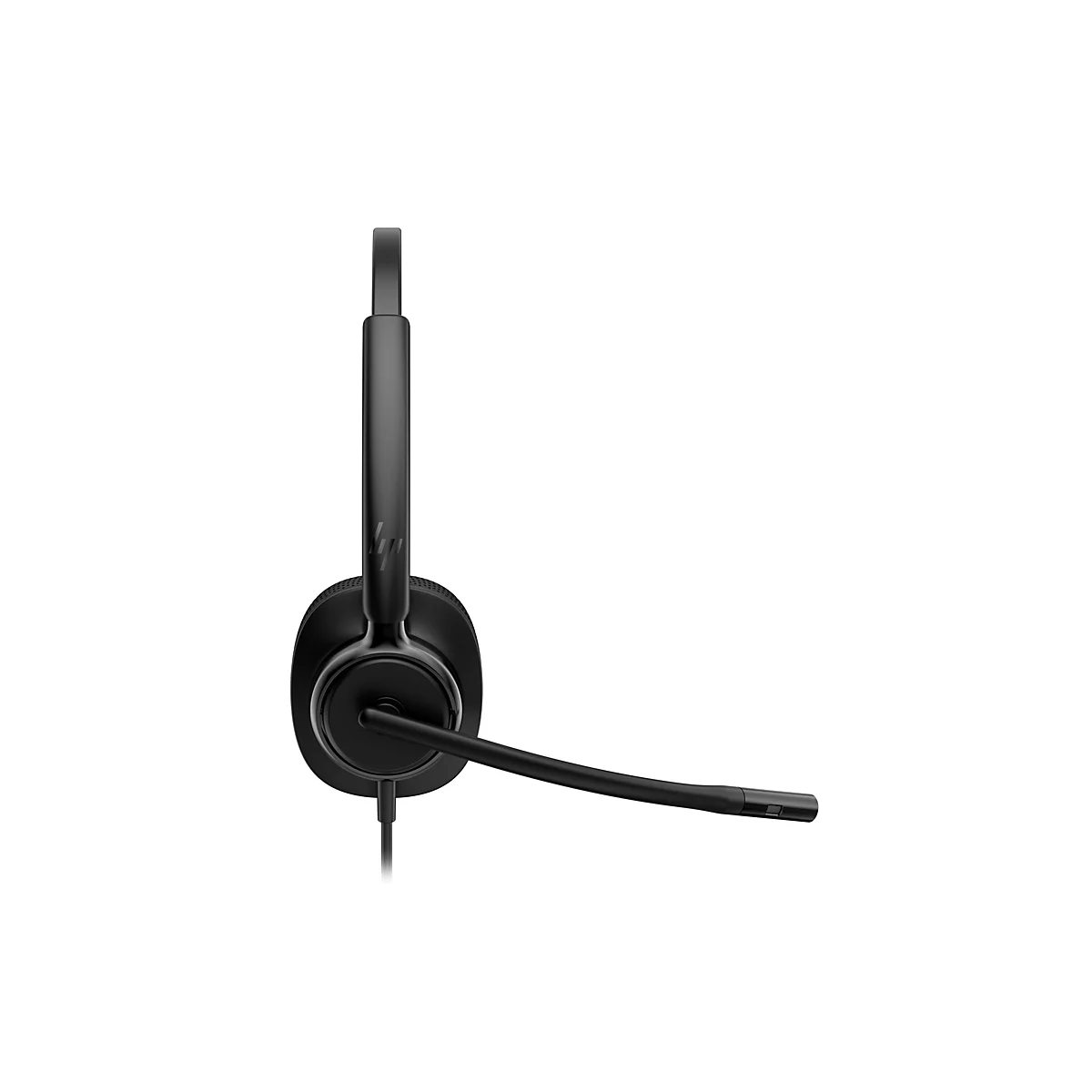 Schwarzes Headset mit Mikrofon auf weißem Hintergrund.