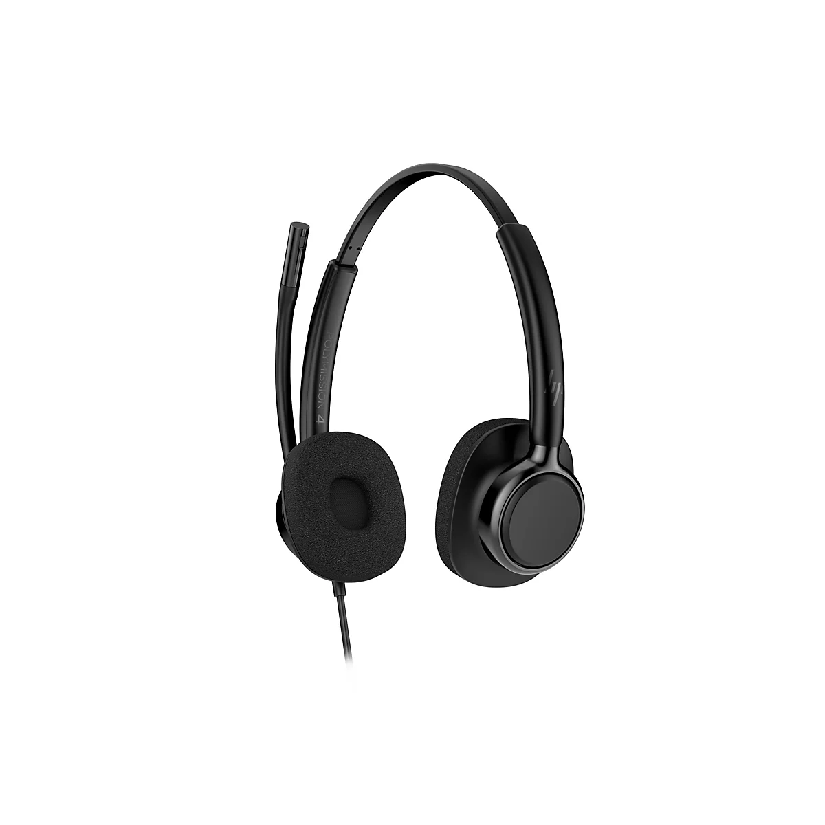 Schwarzes Headset mit Mikrofon auf weißem Hintergrund.
