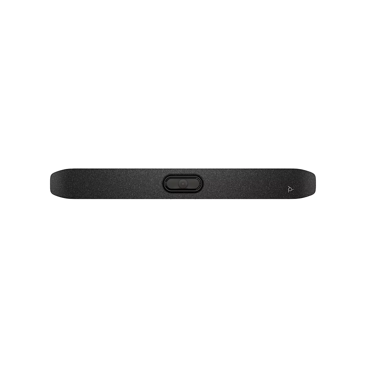 Schwarze Soundbar, die Kamera und Mikrofon enthält. Logo von Poly auf der rechten Seite.