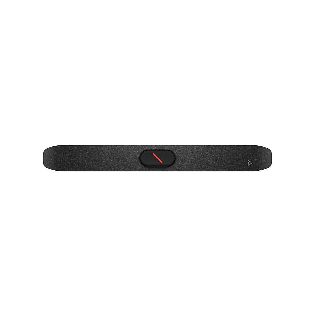 Schwarzes Soundbar mit roter Linie. Rechts ein kleines Firmenlogo.