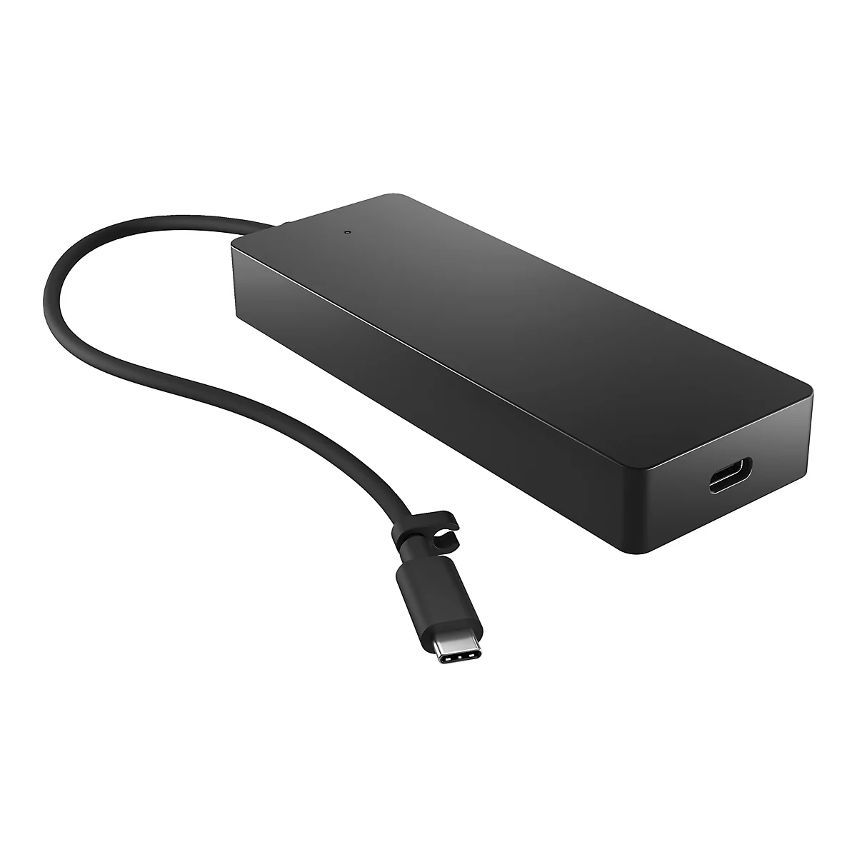Schwarzes, rechteckiges GerÃ¤t mit USB-C Anschluss und Kabel. GerÃ¤t ist auf weissem Hintergrund abgebildet.