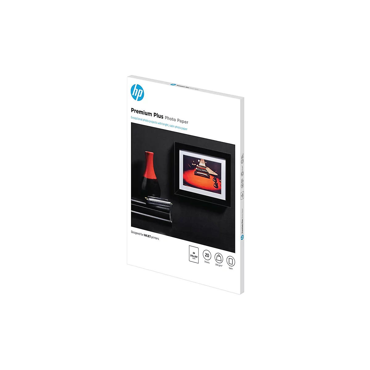 HP Premium Plus Fotopapier Verpackung A4, 20 Blatt, 300g/m², seidenmatt.