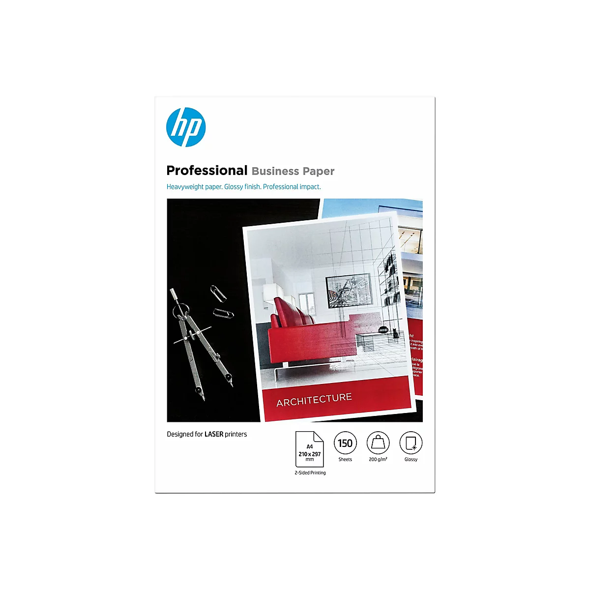 HP Professional Business Papier A4, 200g/m², glänzend, für Laserdrucker.