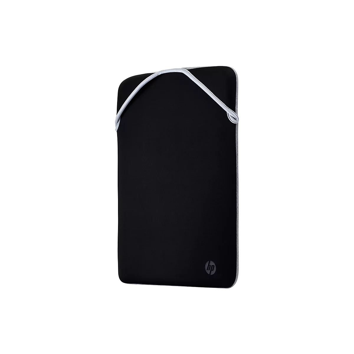 Schwarze HP Laptoptasche, mit weißer Umrandung und Griff. Logo auf der unteren Seite.