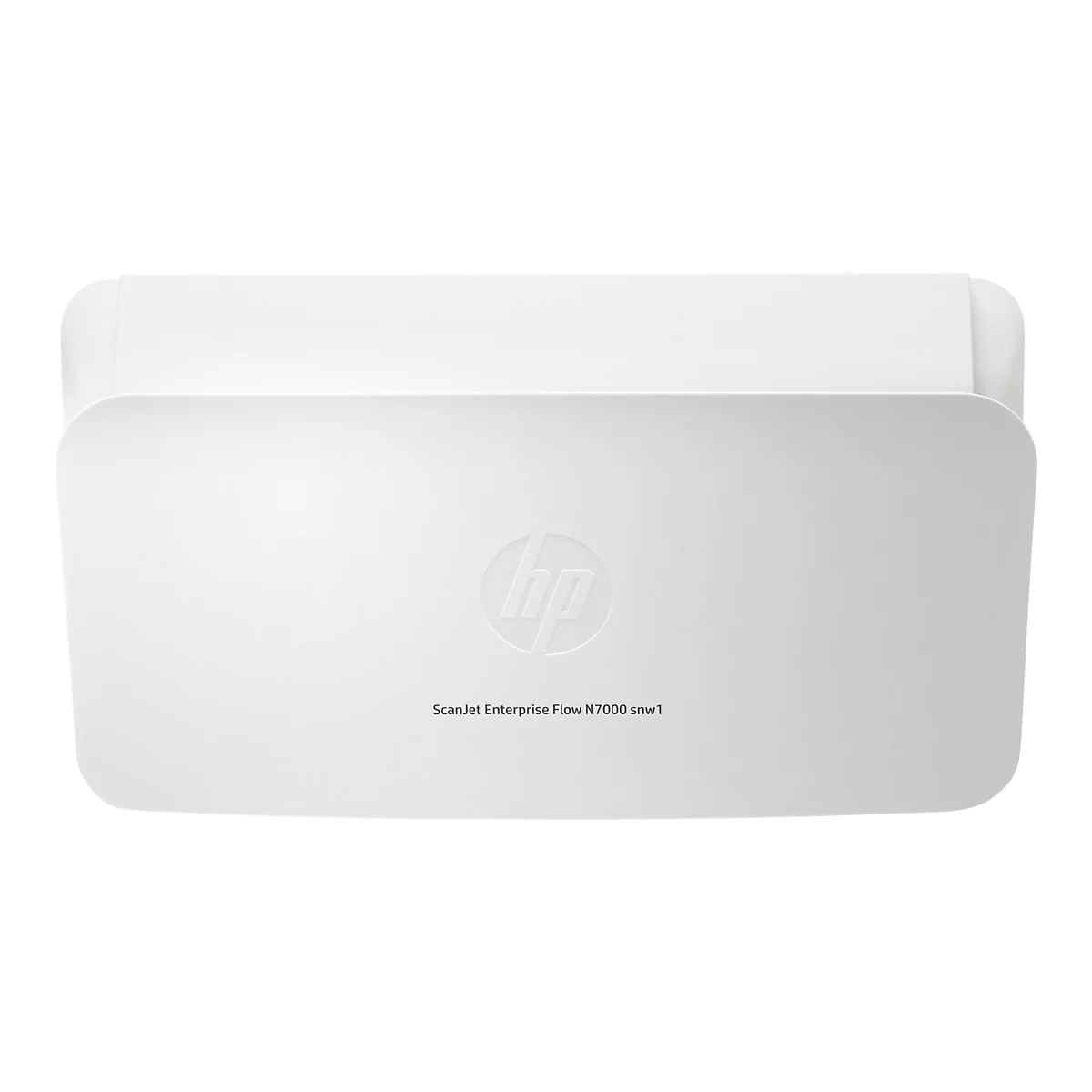 Hellgrauer Scanner von oben, mit HP-Logo. Darunter steht "ScanJet Enterprise Flow N7000 snw1".