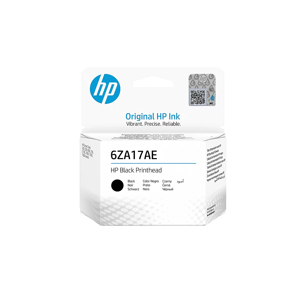 HP Tintenpatrone in weißer Verpackung, blaues HP-Logo, Produktbezeichnung 6ZA17AE.