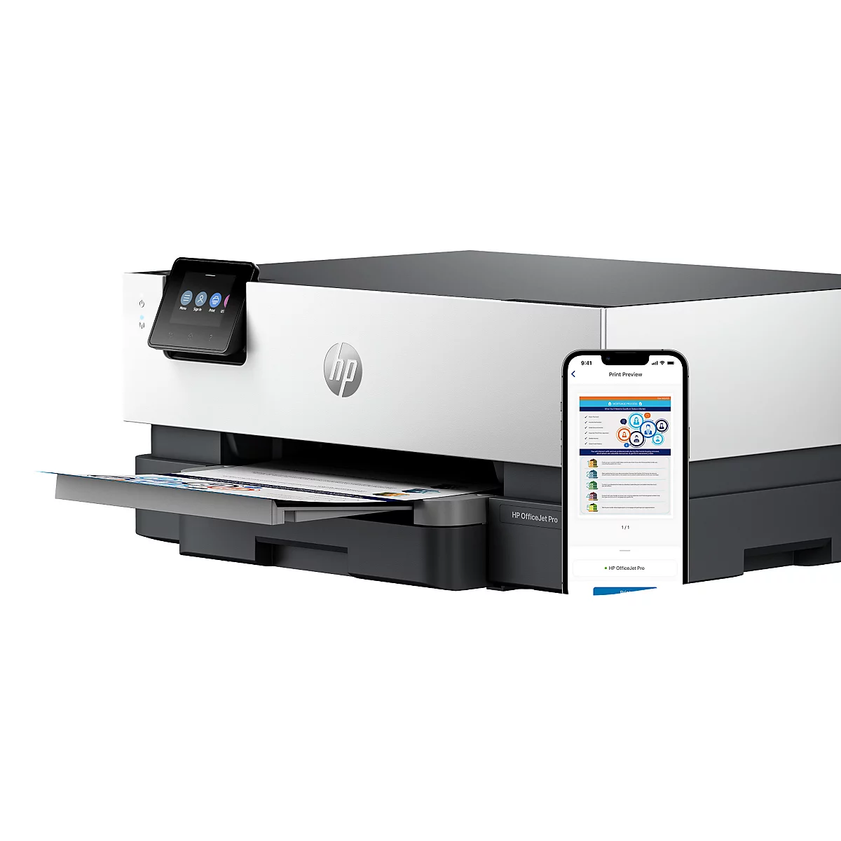 HP Tintenstrahldrucker OfficeJet Pro 9110b, Auto-Duplex/Mobildruck, USB/LAN/Bluetooth/Wi-Fi, bis A4, inkl. 4 CMYK Tintenpatronen