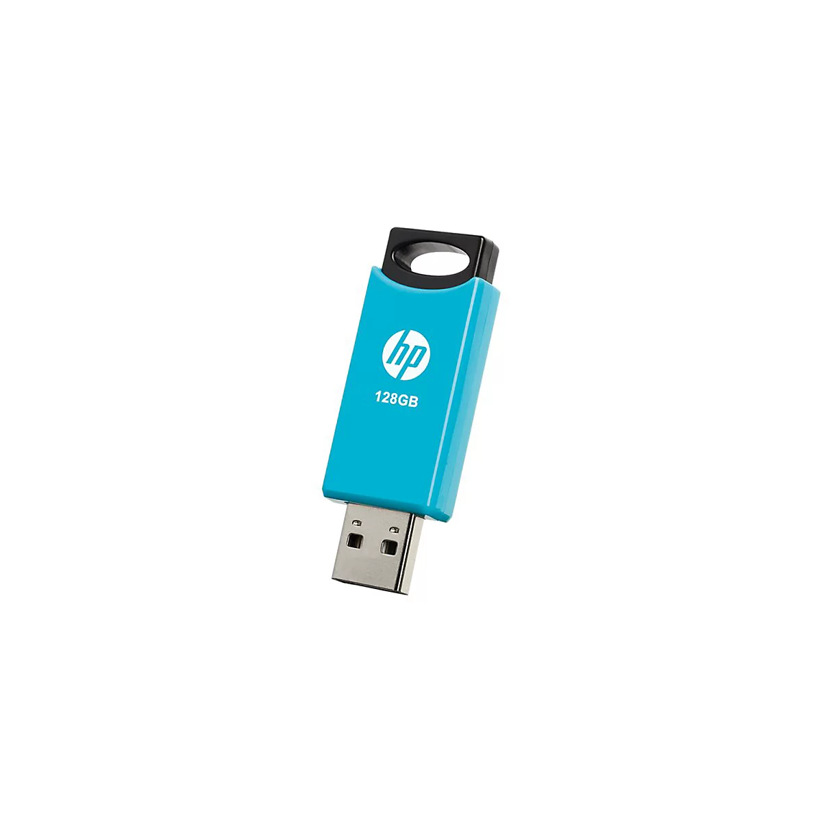 Hellblauer HP USB-Stick, 128 GB. Aufschrift: HP-Logo, 128 GB.