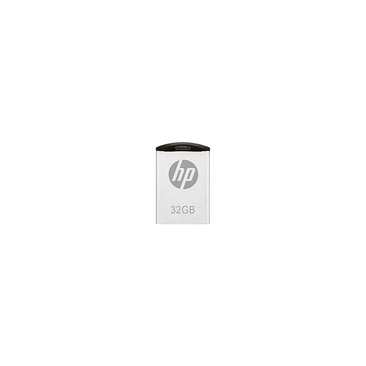 Silberner HP USB-Stick mit Logo und 32GB Aufdruck.