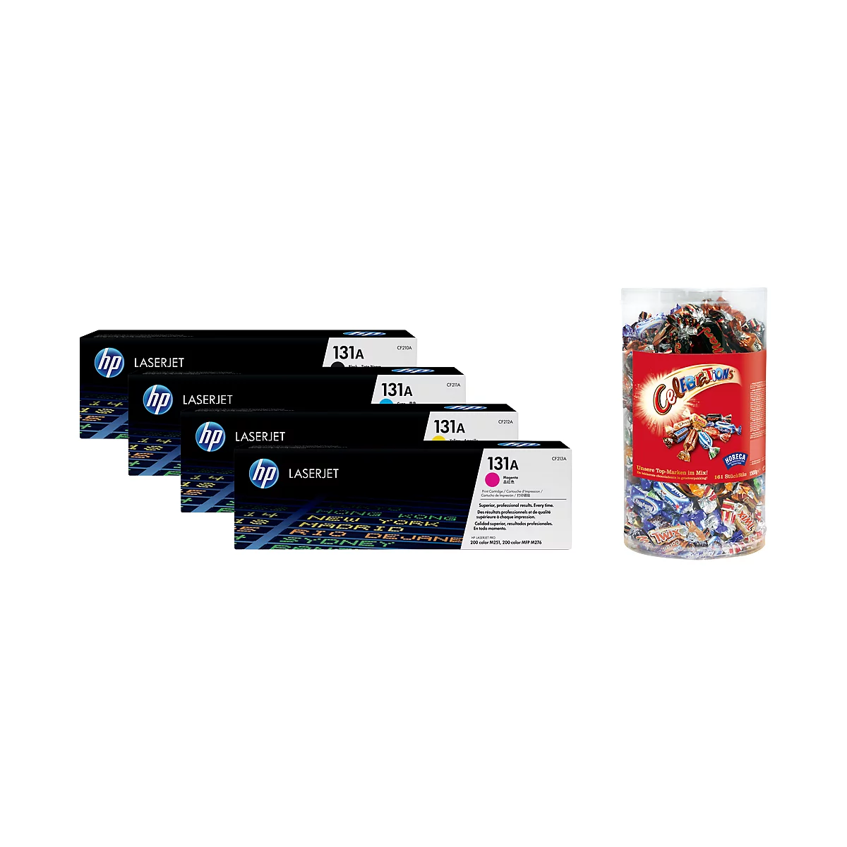 HP voordeelset Color LaserJet 131A (CYMK) printcassette zwart + Celebrations, GRATIS
