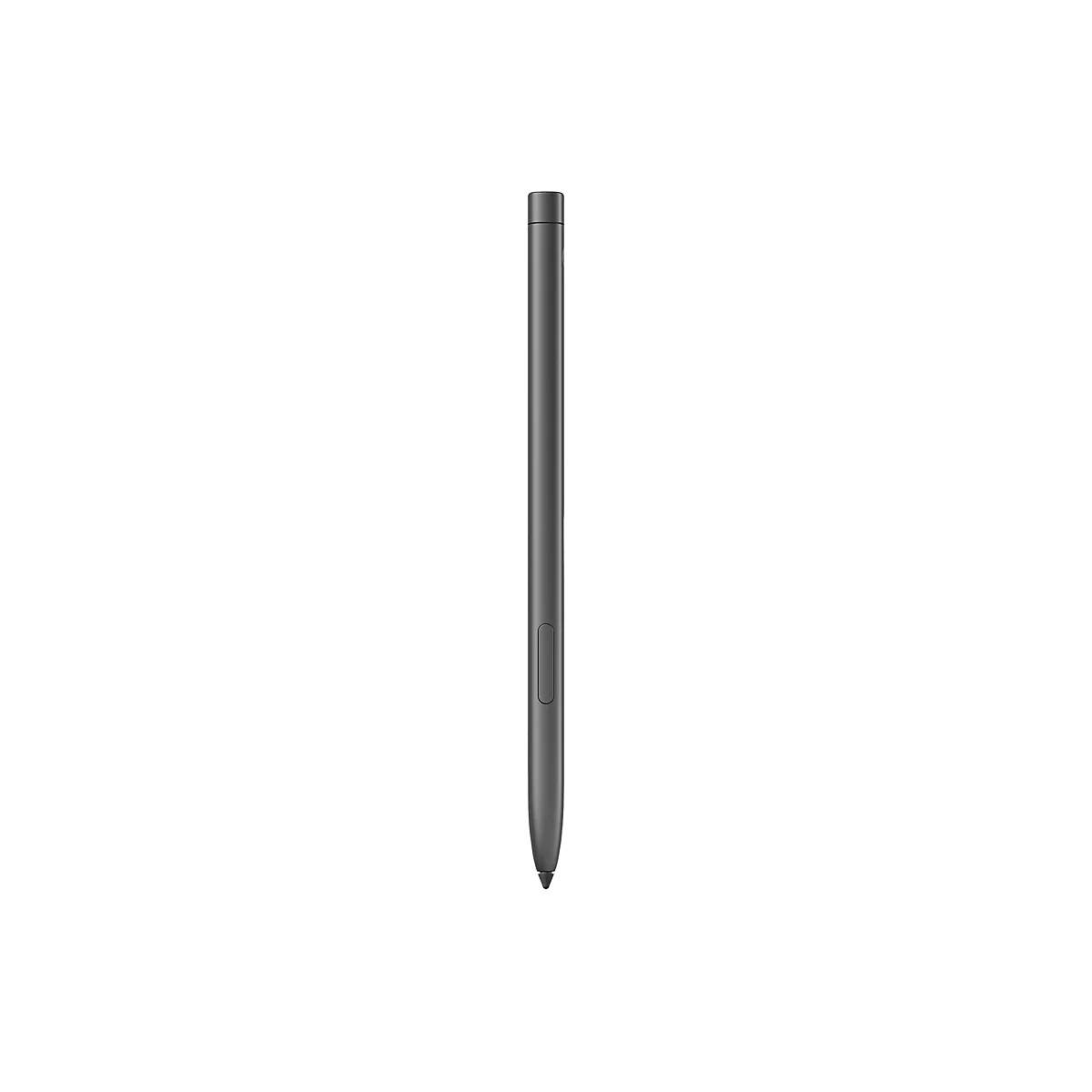 Ein grauer Eingabestift auf weißem Hintergrund. Der Stift hat eine längliche Form mit einer seitlichen Taste.