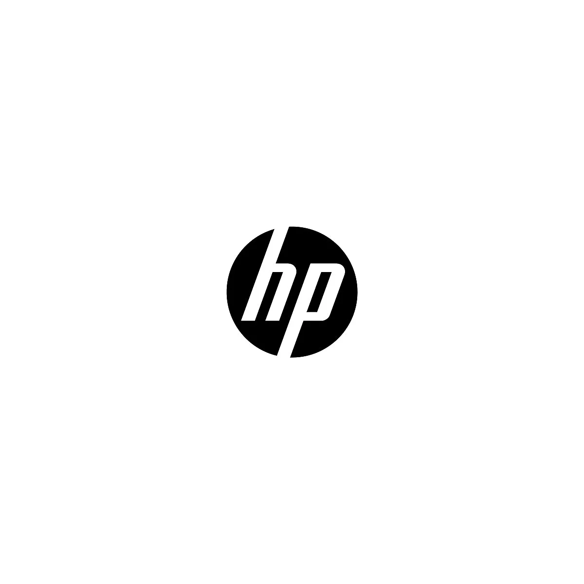 HP-Logo: Weißes „hp“ in einem schwarzen Kreis.