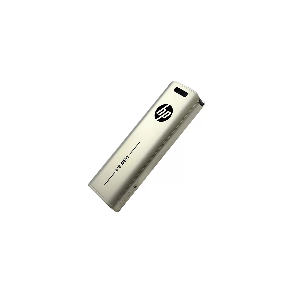 Clé USB HP argentée avec 'USB 3.1' et le logo HP.