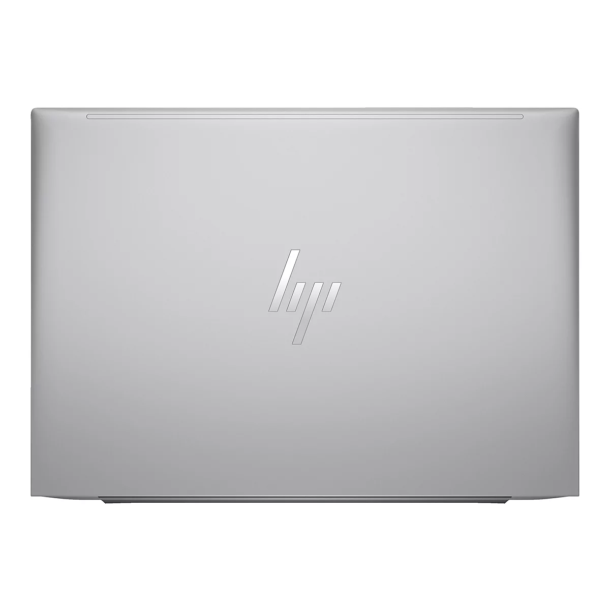 Graues Laptop-Gehäuse von oben. Das HP-Logo ziert die Mitte.