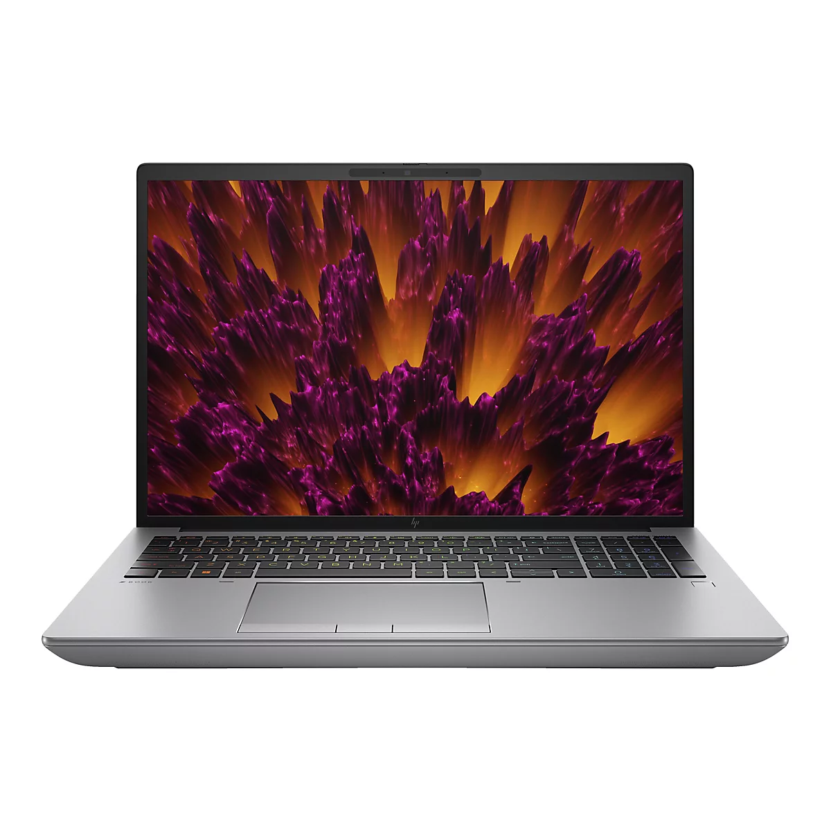 Ein offener, grauer Laptop mit einem farbenfrohen Hintergrund. Die Tastatur ist sichtbar.